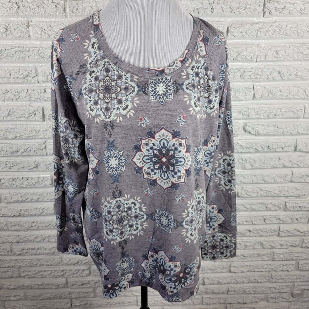 St. John’s Bay XL Top Gray Geometric Jersey Knit Long Sleeve Tee GEO154E
